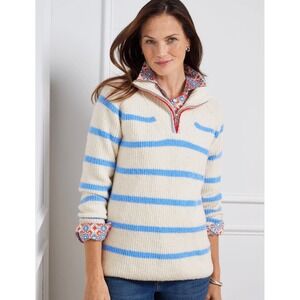 NWT Talbots Boucle Half-Zip Pullover Breton Stripe Cozy Sweater Knit Women's XL